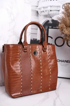 Discount Monnari Elegancka Karmelowa Torebka BAG4590-017 Print Zwierzęcy