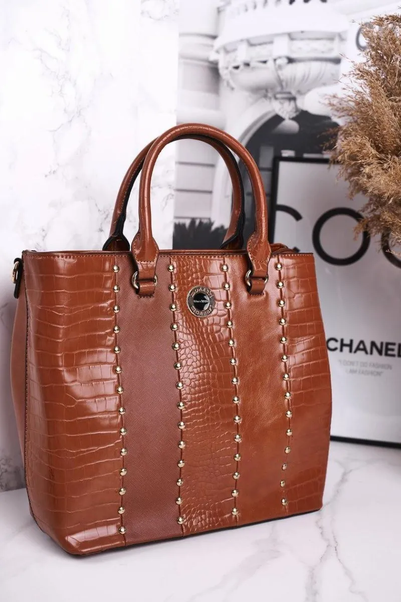 Discount Monnari Elegancka Karmelowa Torebka BAG4590-017 Print Zwierzęcy