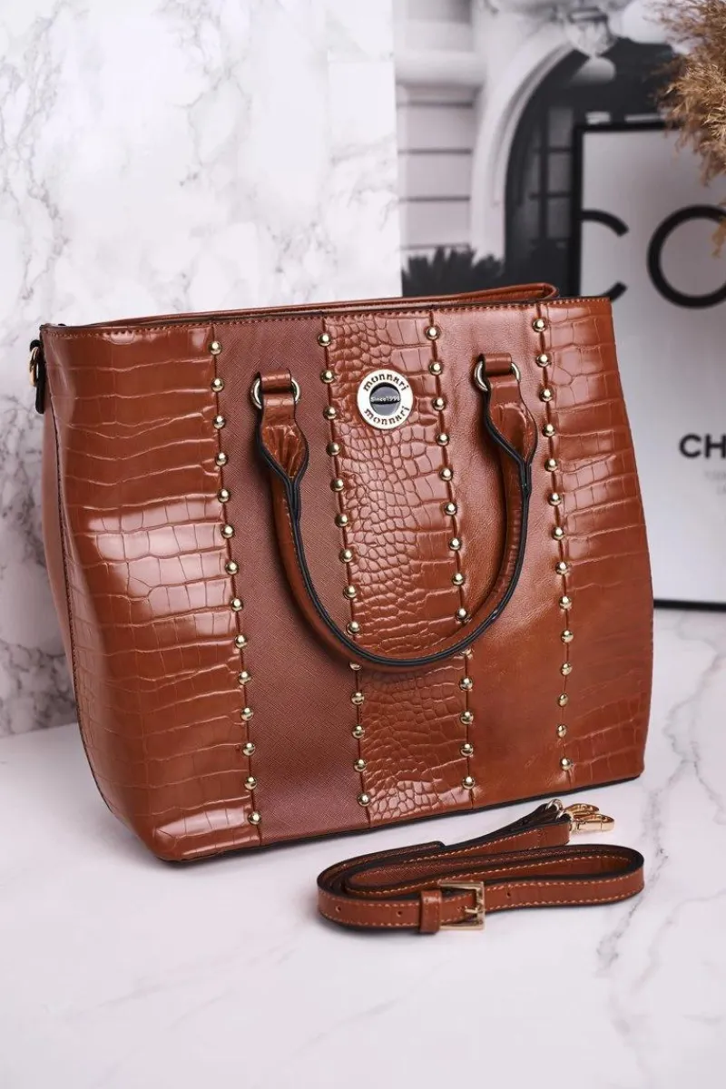 Discount Monnari Elegancka Karmelowa Torebka BAG4590-017 Print Zwierzęcy