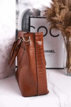 Discount Monnari Elegancka Karmelowa Torebka BAG4590-017 Print Zwierzęcy