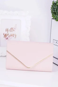 Clearance Boto Elegancka Różowa Kopertówka Złote Okucia