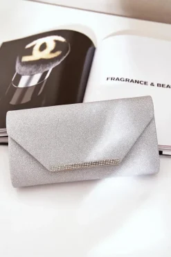 Kopertówki>Boto Elegancka Torebka Kopertówka Z Brokatem Srebrna Remiala