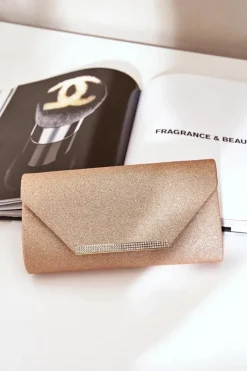 Clearance Elegancka Torebka Kopertówka Z Brokatem Różowe Złoto Remiala Kopertówki