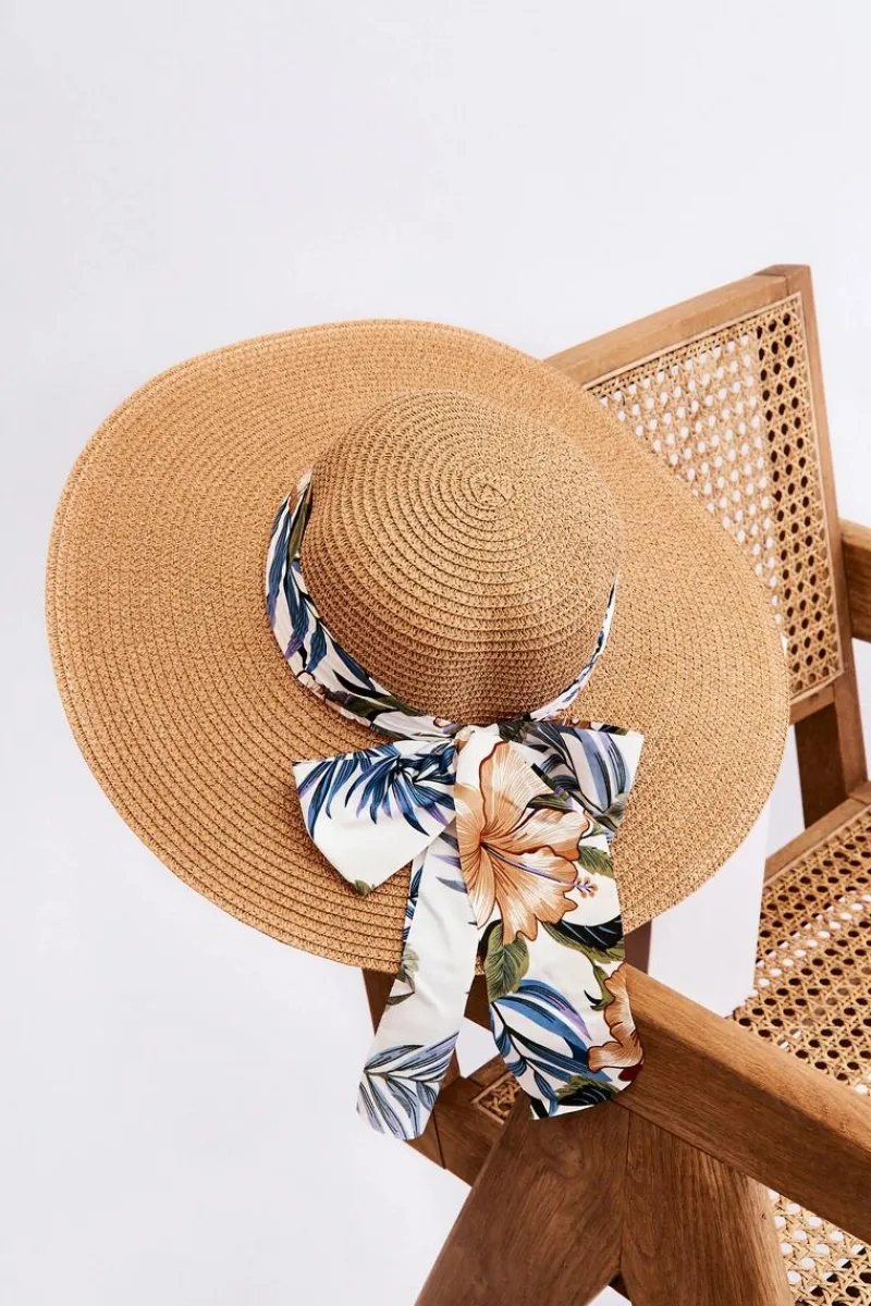 New Boto Elegancki Damski Kapelusz Z Materiałową Kokardą Beżowy