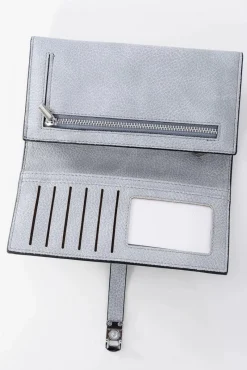 New Elegancki Damski Portfel Szary Z Paskiem Na Magnes Portfele