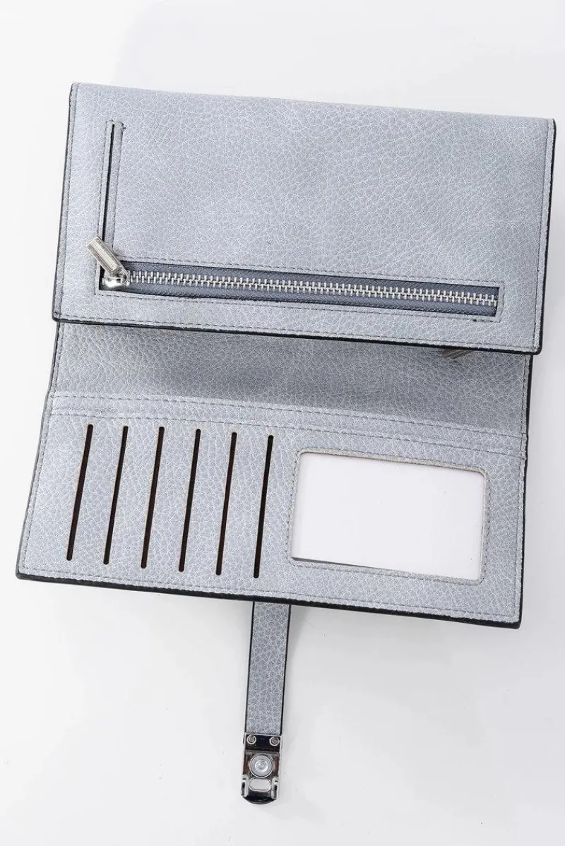 New Elegancki Damski Portfel Szary Z Paskiem Na Magnes Portfele
