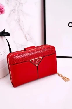 Portfele>Boto Elegancki Portfel Damski Zapinany na Suwak Czerwony