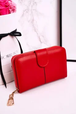 Portfele>Boto Elegancki Portfel Damski Zapinany na Suwak Czerwony