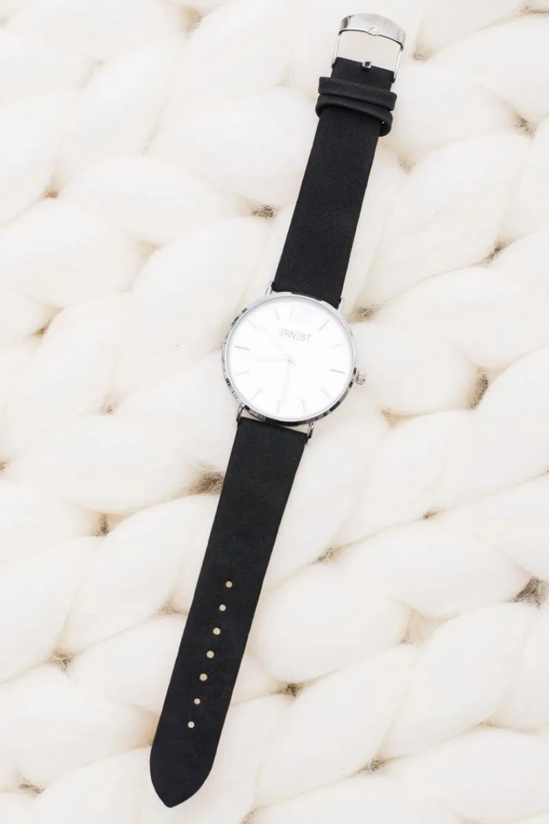 Zegarki>Ernest Elegancki Skórzany Czarny Damski Zegarek