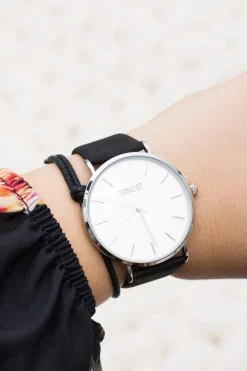 Zegarki>Ernest Elegancki Skórzany Czarny Damski Zegarek