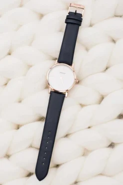 Discount Ernest Elegancki Skórzany Granatowy Damski Zegarek