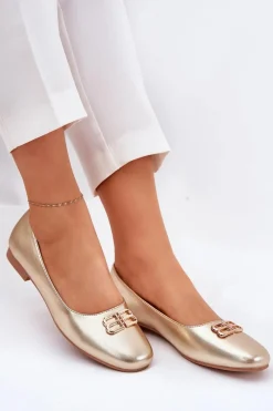 Best Eleganckie Baleriny Damskie Z Ozdobą Vinceza 62206 Złote Damskie Baleriny Skórzane|Baleriny Klasyczne