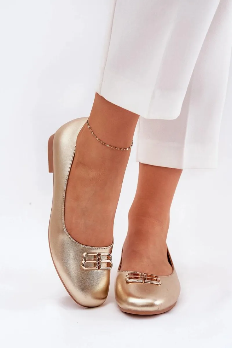 Best Eleganckie Baleriny Damskie Z Ozdobą Vinceza 62206 Złote Damskie Baleriny Skórzane|Baleriny Klasyczne