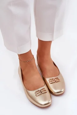 Best Eleganckie Baleriny Damskie Z Ozdobą Vinceza 62206 Złote Damskie Baleriny Skórzane|Baleriny Klasyczne