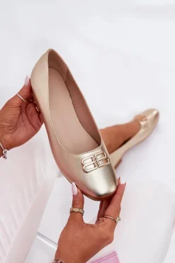 Best Eleganckie Baleriny Damskie Z Ozdobą Vinceza 62206 Złote Damskie Baleriny Skórzane|Baleriny Klasyczne