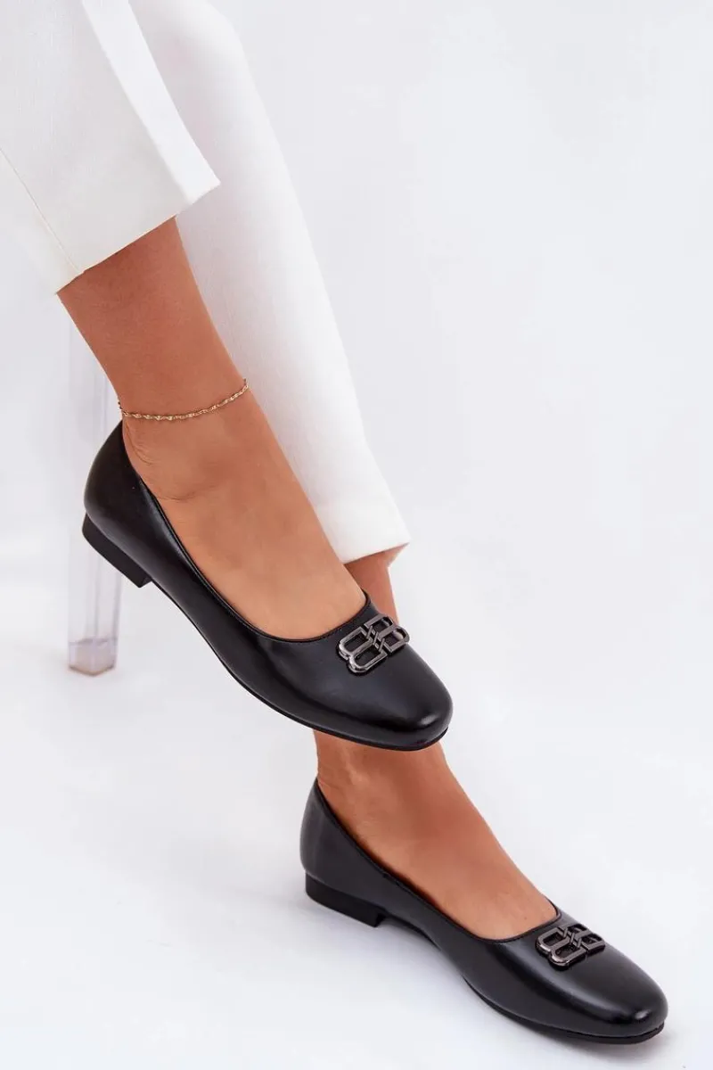 Baleriny Skórzane|Baleriny Klasyczne>Buty damskie Vinceza Eleganckie Baleriny Damskie Z Ozdobą Vinceza 62206 Czarne Czarny