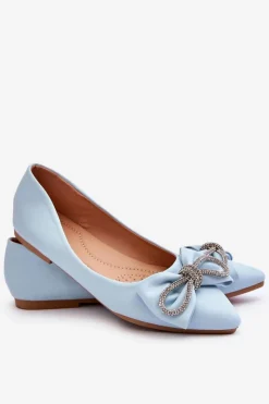 New Eleganckie Baleriny Z Kokardą I Dżetami Niebieskie One Time Damskie Baleriny Klasyczne