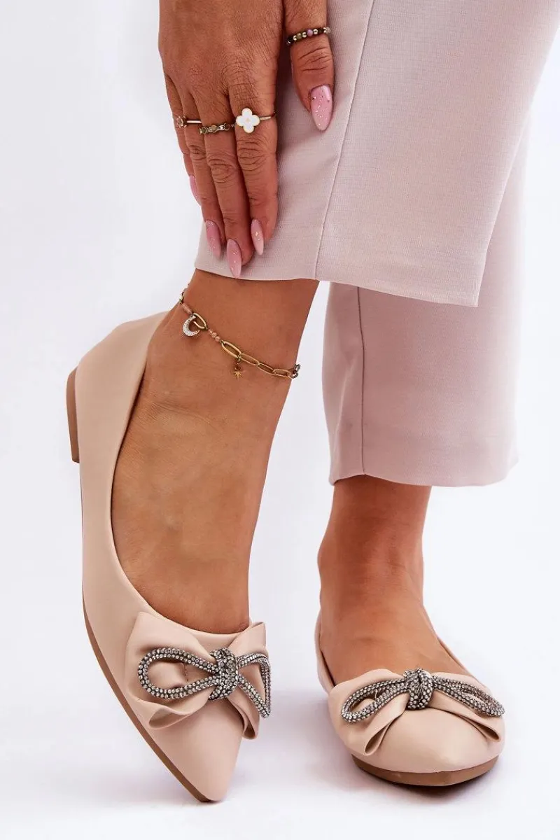 Baleriny Klasyczne>Boto Eleganckie Baleriny Z Kokardą I Dżetami Beżowe One Time