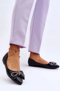 Best Eleganckie Baleriny Z Kokardą I Dżetami Czarne One Time Damskie Baleriny Klasyczne