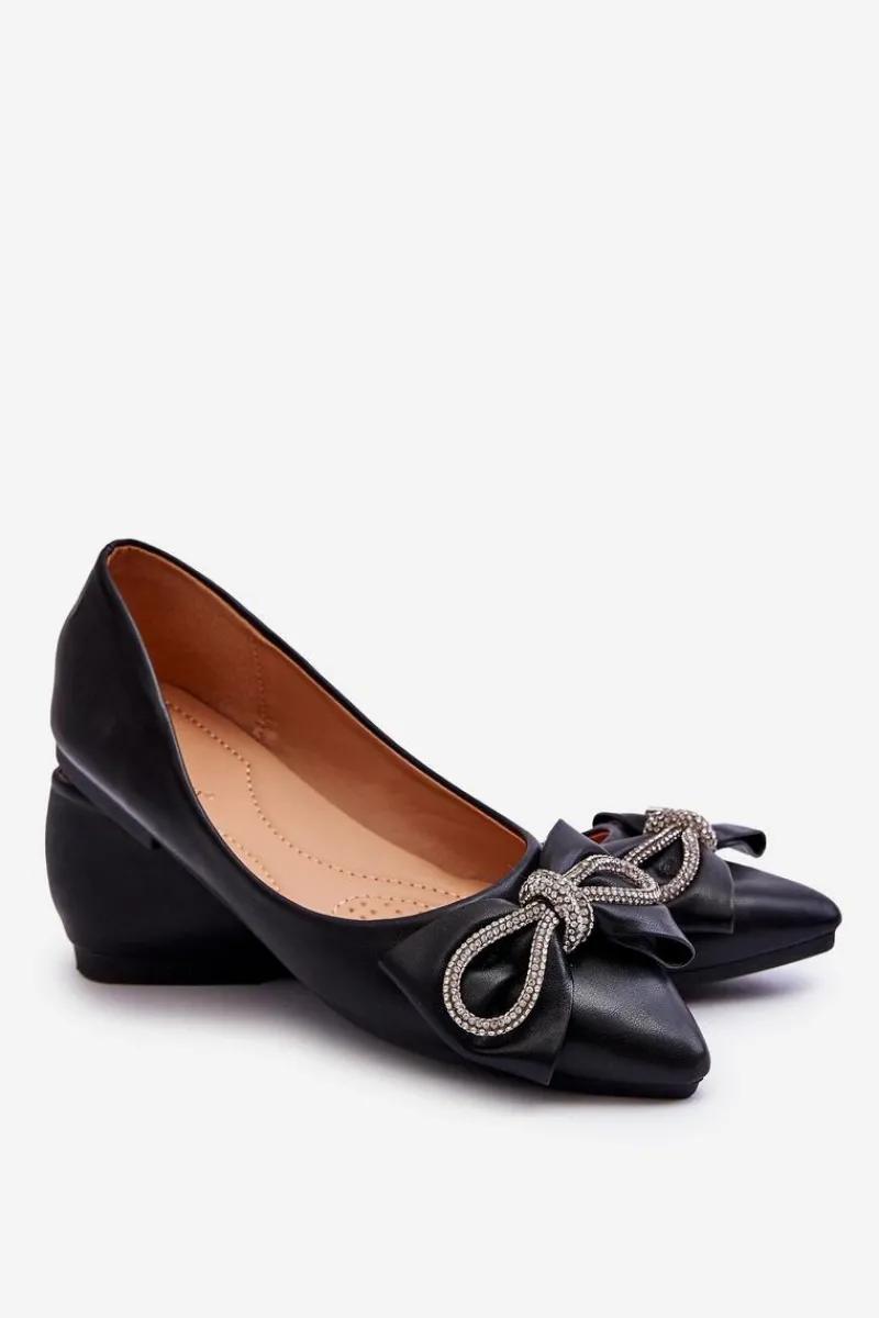 Best Eleganckie Baleriny Z Kokardą I Dżetami Czarne One Time Damskie Baleriny Klasyczne