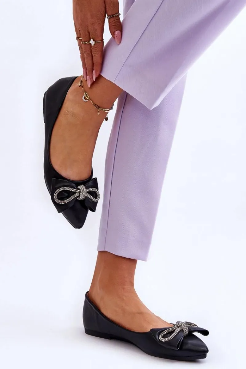 Best Eleganckie Baleriny Z Kokardą I Dżetami Czarne One Time Damskie Baleriny Klasyczne