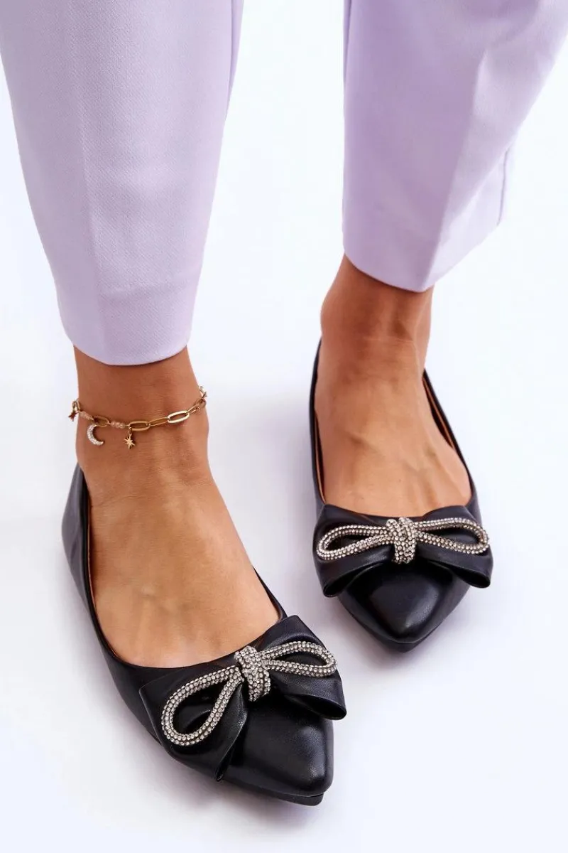 Best Eleganckie Baleriny Z Kokardą I Dżetami Czarne One Time Damskie Baleriny Klasyczne