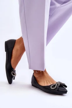 Best Eleganckie Baleriny Z Kokardą I Dżetami Czarne One Time Damskie Baleriny Klasyczne