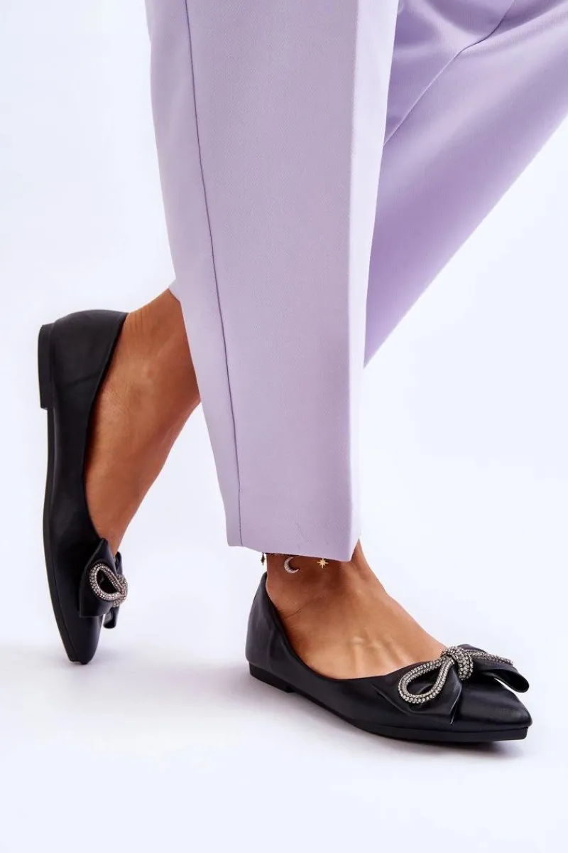 Best Eleganckie Baleriny Z Kokardą I Dżetami Czarne One Time Damskie Baleriny Klasyczne