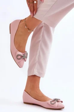 New Boto Eleganckie Baleriny Z Kokardą I Dżetami Różowe One Time