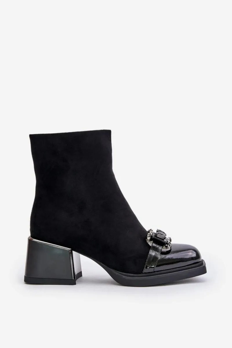 Botki Zimowe Damskie|Botki Na Obcasie>Damskie buty S.Barski Eleganckie Botki Damskie Na Obcasie Z Ozdobą Czarne MR880-127