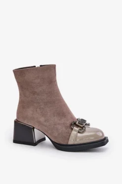 Damskie buty S.Barski Eleganckie Botki Damskie Na Obcasie Z Ozdobą Szare MR880-127