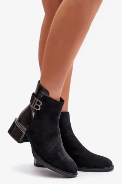 Damskie buty S.Barski Eleganckie Botki Na Obcasie Ocieplane MR880-040 Czarne