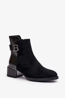 Damskie buty S.Barski Eleganckie Botki Na Obcasie Ocieplane MR880-040 Czarne