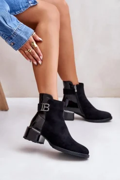 Damskie buty S.Barski Eleganckie Botki Na Obcasie Ocieplane MR880-040 Czarne