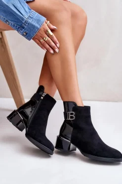 Damskie buty S.Barski Eleganckie Botki Na Obcasie Ocieplane MR880-040 Czarne