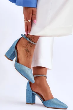 Czółenka Na Słupku|Czółenka Klasyczne>Boto Eleganckie Błyszczące Czółenka Z Dżetami Niebieskie Magic