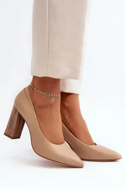 Czółenka Na Słupku|Czółenka Klasyczne>Buty Sergio Leone Eleganckie Czółenka Na Ozdobnym Słupku Sergio Leone PB217 Ciemnobeżowe