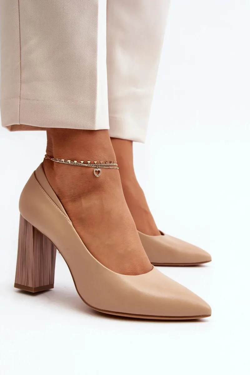 Czółenka Na Słupku|Czółenka Klasyczne>Buty Sergio Leone Eleganckie Czółenka Na Ozdobnym Słupku Sergio Leone PB217 Ciemnobeżowe