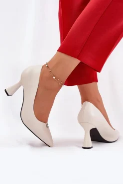 Outlet Eleganckie Czółenka Na Rozszerzanej Szpilce Vinceza 62222 Beżowe Damskie Czółenka Na Słupku|Czółenka Klasyczne