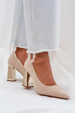 Eleganckie Czółenka Na Słupku Szpiczaste Noski Beżowe Falseki Damskie Czółenka Klasyczne