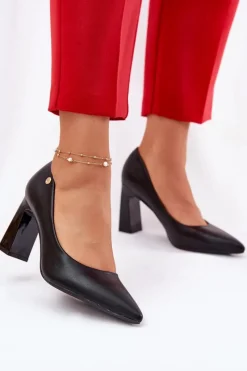 Czółenka Na Słupku|Czółenka Klasyczne>Buty damskie Vinceza Eleganckie Czółenka Na Słupkowym Obcasie Vinceza 62221 Czarne Czarny
