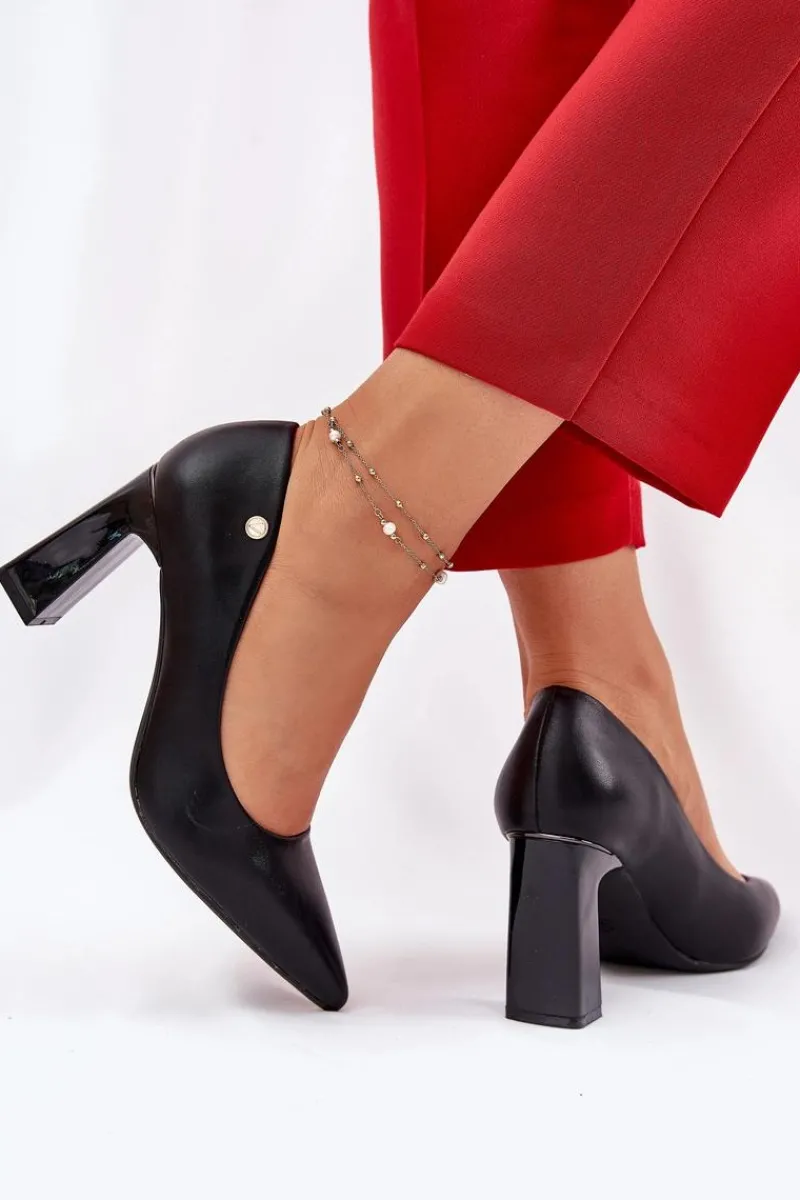 Czółenka Na Słupku|Czółenka Klasyczne>Buty damskie Vinceza Eleganckie Czółenka Na Słupkowym Obcasie Vinceza 62221 Czarne Czarny