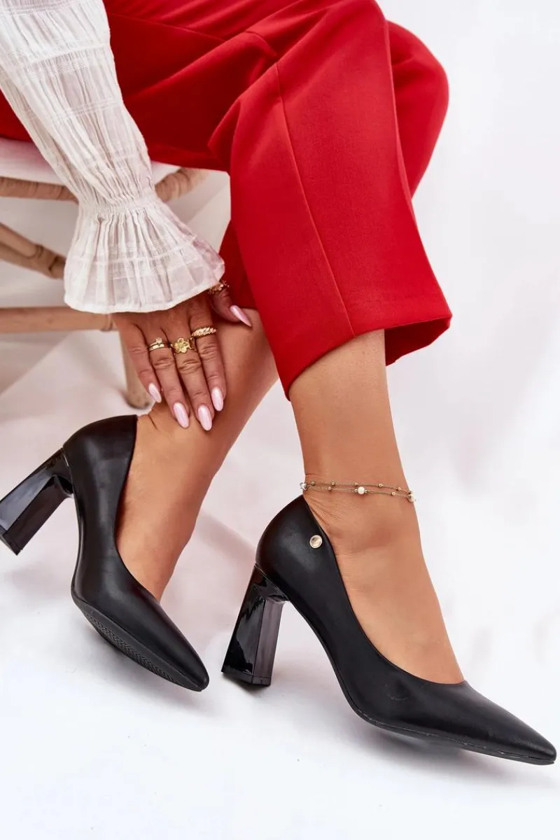 Czółenka Na Słupku|Czółenka Klasyczne>Buty damskie Vinceza Eleganckie Czółenka Na Słupkowym Obcasie Vinceza 62221 Czarne Czarny