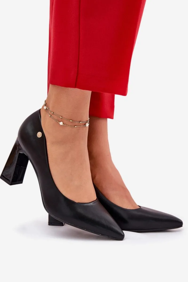 Czółenka Na Słupku|Czółenka Klasyczne>Buty damskie Vinceza Eleganckie Czółenka Na Słupkowym Obcasie Vinceza 62221 Czarne Czarny