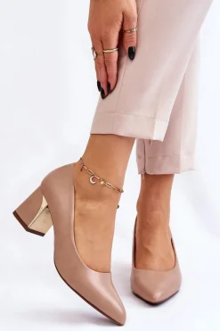 Czółenka Na Słupku|Czółenka Klasyczne>Boto Eleganckie Czółenka Na Słupku Ciemnobeżowe Emma