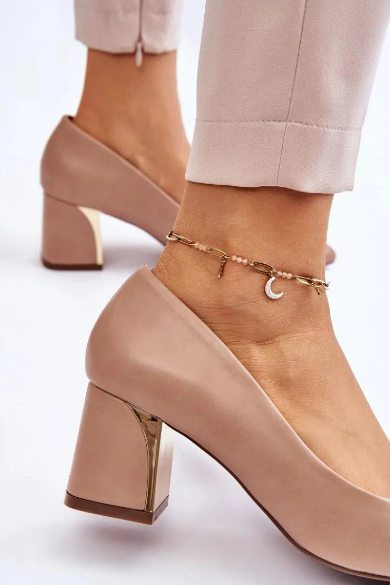 Czółenka Na Słupku|Czółenka Klasyczne>Boto Eleganckie Czółenka Na Słupku Ciemnobeżowe Emma