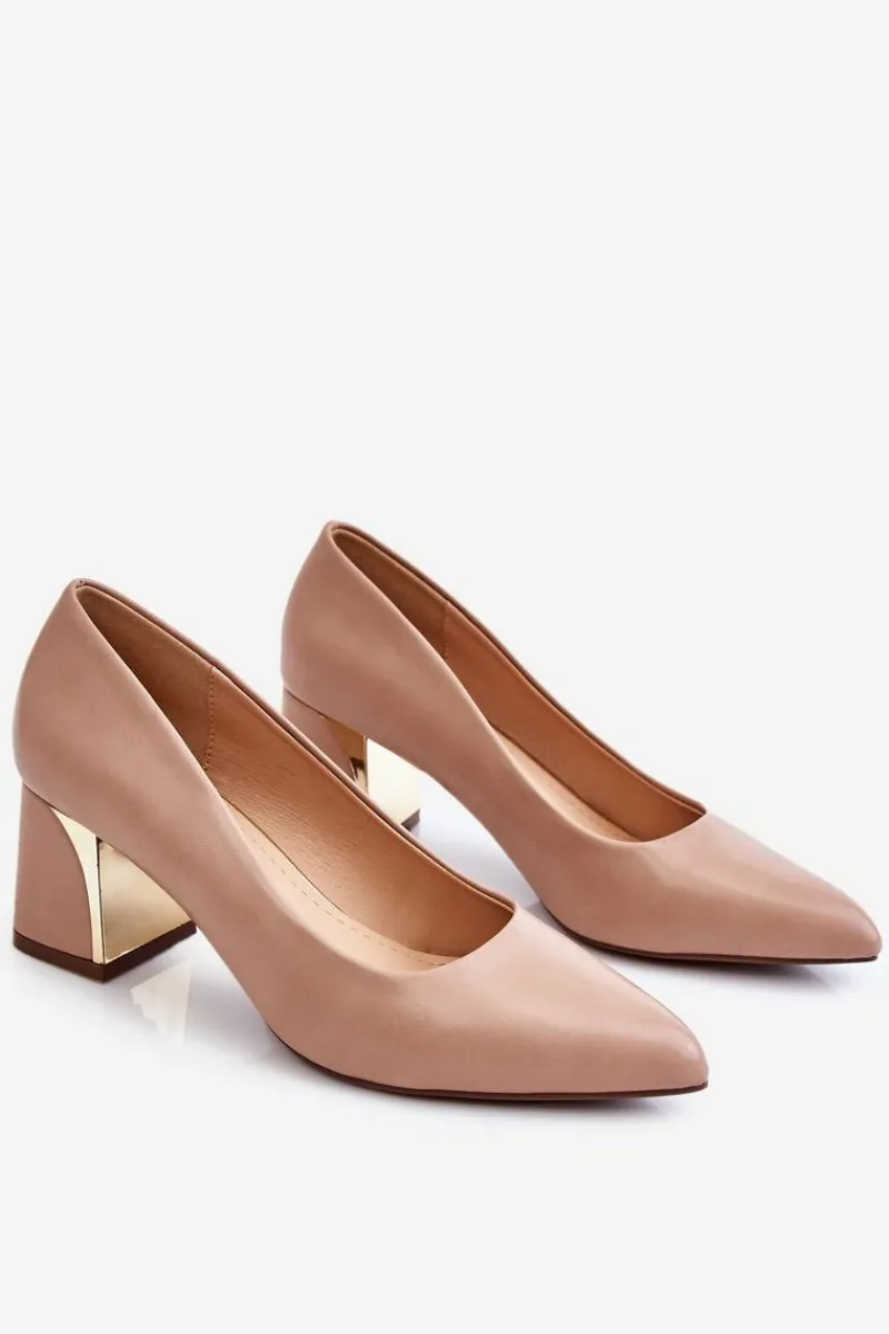 Czółenka Na Słupku|Czółenka Klasyczne>Boto Eleganckie Czółenka Na Słupku Ciemnobeżowe Emma