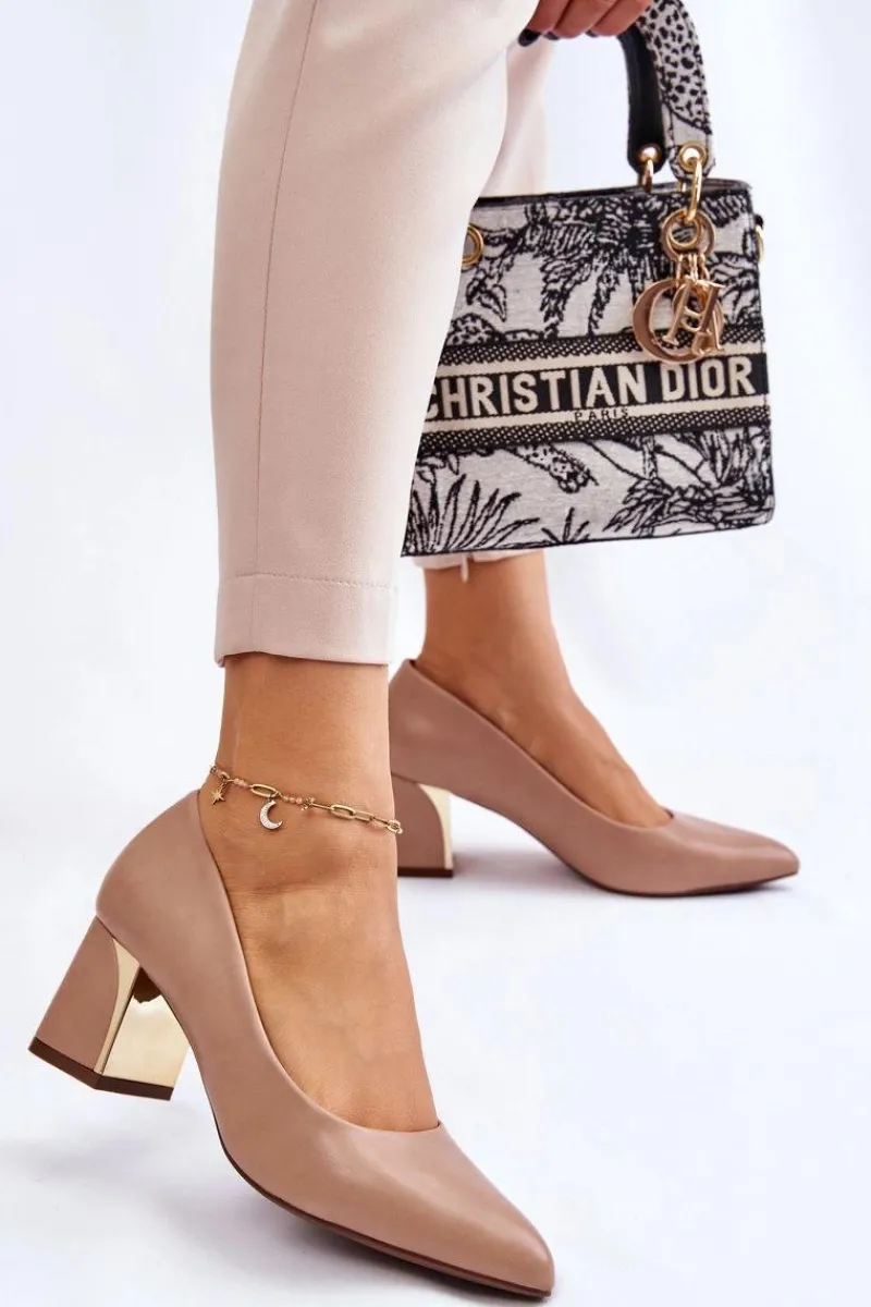 Czółenka Na Słupku|Czółenka Klasyczne>Boto Eleganckie Czółenka Na Słupku Ciemnobeżowe Emma