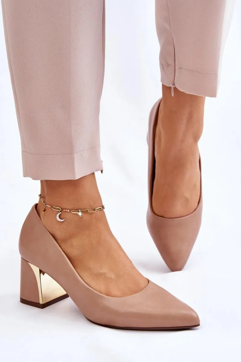 Czółenka Na Słupku|Czółenka Klasyczne>Boto Eleganckie Czółenka Na Słupku Ciemnobeżowe Emma