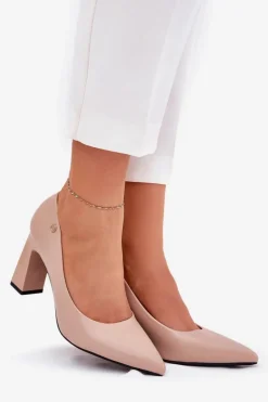 Sale Buty damskie Vinceza Eleganckie Czółenka Na Słupkowym Obcasie Vinceza 62221 Beżowe